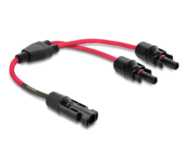 Delock - Solar cable - DL4 (hann) til DL4 (hunn) - 1000 V - 30 cm - snap-in - rød