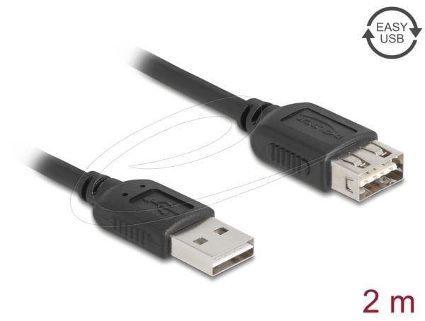 Delock - USB-forlengelseskabel - USB (hann) reversibel til USB (hunn) reversibel - USB 2.0 - 2 m - easy USB - svart