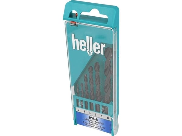 Heller 17732 HSS metall spiralbor-sett 6 deler 2/3/4/5/6/8 mm rullevalset sylinderskaft 1 sett