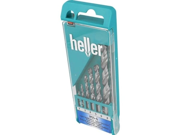 Heller 17731 3-delt HSS metallspiralbor-sett 6 deler 2, 3, 4, 5, 6, 8 mm, samlet lengde 26 mm, sylinderskaft, 1 sett