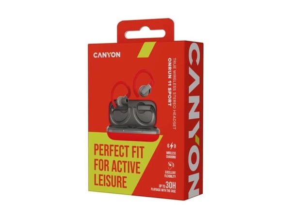 Canyon OnRun 11 Sport, True Wireless Stereo (TWS), Puhelut/Musiikki/Urheilu/Päivittäinen, 20 - 20000 Hz, 87,6 g, Kuulokkeet, Harmaa, Punainen