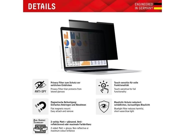 Displex PRIVACY SAFE Magneettinen 2-suuntainen yksityisyyssuodatin MacBook Air 15'' - 38.1 cm (15") - Kannettava tietokone - Kehyksetön yksityisyys...