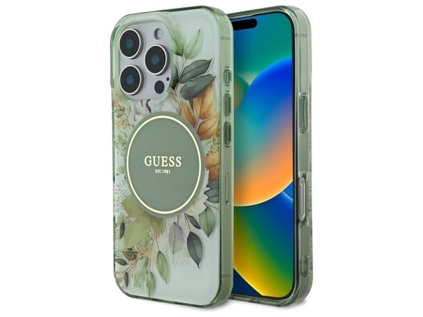 Guess IML Flower & Tonal Circle MagSafe-deksel til iPhone 16 Pro - grønn