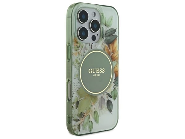 Guess IML Flower & Tonal Circle MagSafe-deksel til iPhone 16 Pro - grønn