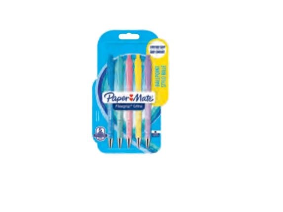 Papermate FlexGrip Ultra Pastel, Klämma, Kulspetspenna, pinnformad, Svart, 5 styck, Medium