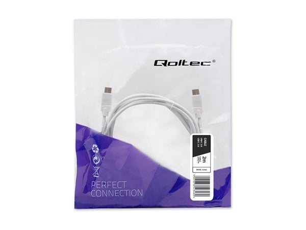 Qoltec 52346, 2 m, USB C, USB C, USB 2.0, 480 Mbit/s, Valkoinen