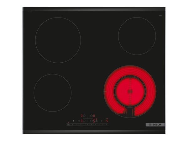 Bosch Serie | 6 PKF675FP2E - Keramisk kogeplade - 4 plader - Niche - bredde: 56 cm - dybde: 49 cm - sort - med rustfrit stål-pynt