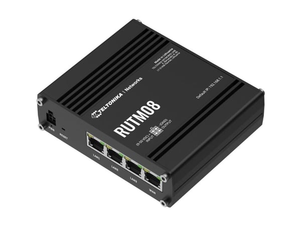 Teltonika RUTM08 - Ruter 3-portssvitsj - 1GbE, IEEE 802.3u, PPP - DIN-skinnemonterbar, veggmonterbar, overflatemonterbar