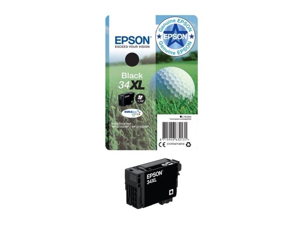 Epson Golf ball 34XL Golfpallo DURABrite Ultra, yksittäispakkaus, musta muste, High (L) Yield, Musta, Väriainepohjainen muste, 16,3 ml, 1 kpl, 1100...