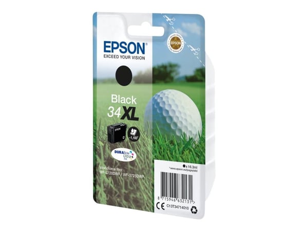 Epson Golf ball 34XL Golfpallo DURABrite Ultra, yksittäispakkaus, musta muste, High (L) Yield, Musta, Väriainepohjainen muste, 16,3 ml, 1 kpl, 1100...
