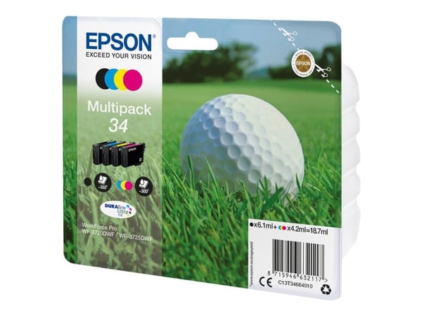 Epson Golf ball 34 Golfpallo DURABrite Ultra, moniväripakkaus, 4 väriä, Perusvärintuotto, Musta, Syaani, Magenta, Keltainen, Väriainepohjainen must...