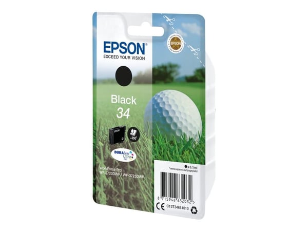 Epson Golf ball Singlepack Black 34 DURABrite Ultra Ink, Perusvärintuotto, Musta, Väriainepohjainen muste, 6,1 ml, 1 kpl, 350 sivua