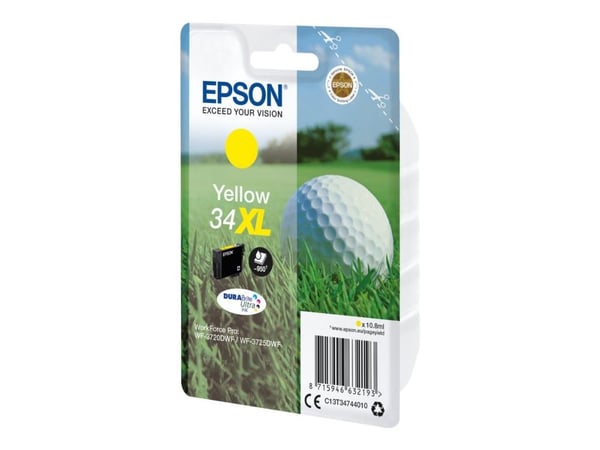 Epson Golf ball 34XL Golfpallo DURABrite Ultra, yksittäispakkaus, keltainen muste, High (L) Yield, Keltainen, Väriainepohjainen muste, 10,8 ml, 1 k...
