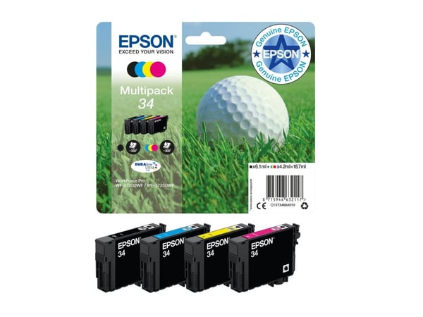 Epson Golf ball 34 Golfpallo DURABrite Ultra, moniväripakkaus, 4 väriä, Perusvärintuotto, Musta, Syaani, Magenta, Keltainen, Väriainepohjainen must...