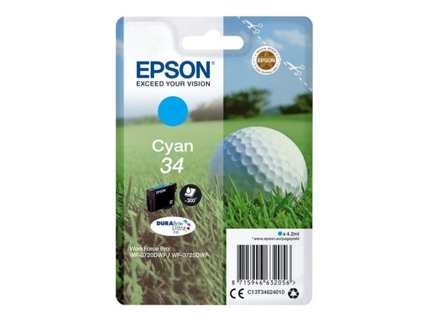 Epson Golf ball Singlepack Cyan 34 DURABrite Ultra Ink, Perusvärintuotto, 4,2 ml, 300 sivua, 1 kpl