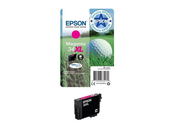 Epson Golf ball 34XL Golfpallo DURABrite Ultra, yksittäispakkaus, magenta muste, High (L) Yield, Magenta, Väriainepohjainen muste, 10,8 ml, 1 kpl, ...