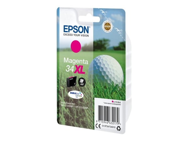 Epson Golf ball 34XL Golfpallo DURABrite Ultra, yksittäispakkaus, magenta muste, High (L) Yield, Magenta, Väriainepohjainen muste, 10,8 ml, 1 kpl, ...