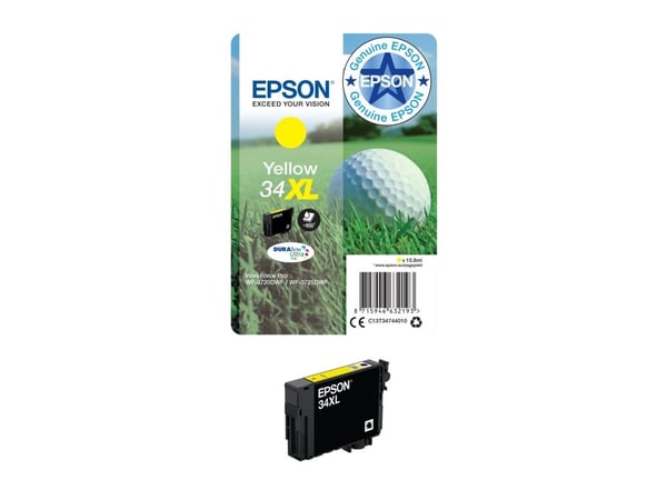 Epson Golf ball 34XL Golfpallo DURABrite Ultra, yksittäispakkaus, keltainen muste, High (L) Yield, Keltainen, Väriainepohjainen muste, 10,8 ml, 1 k...