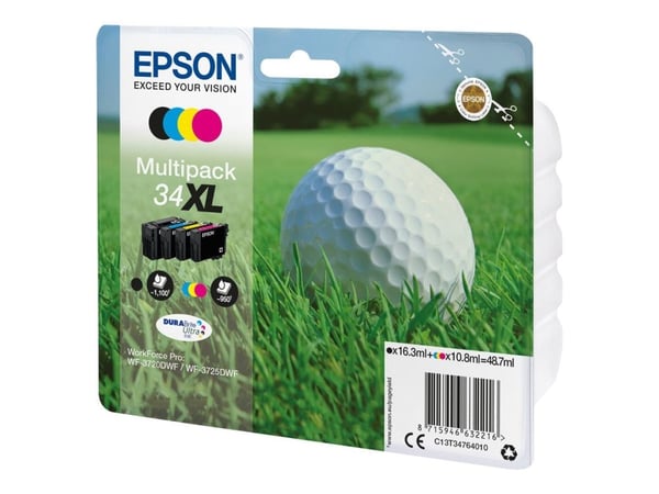 Epson 34XL - 4-pack - XL - svart, gul, cyan, magenta - original - blære med RF/lyd-alarm - blekkpatron - for WorkForce Pro WF-3720DWF, WF-3725DWF