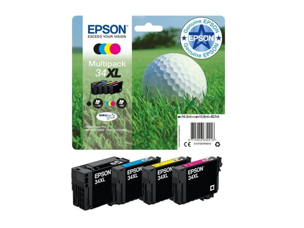 Epson 34XL - 4-pack - XL - svart, gul, cyan, magenta - original - blære med RF/lyd-alarm - blekkpatron - for WorkForce Pro WF-3720DWF, WF-3725DWF