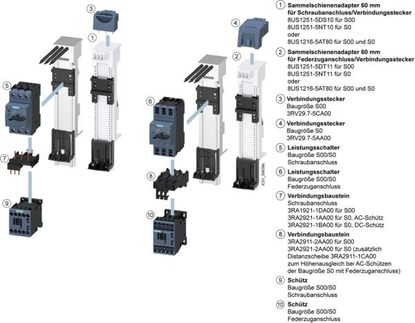 Siemens 3RA21201KH240BB4 3RA2120-1KH24-0BB4 Verbraucherabzweig 690 V Nennstrom, 260 mm, 221 mm, 306 mm, 87 mm, 1,59 kg, 1 styck