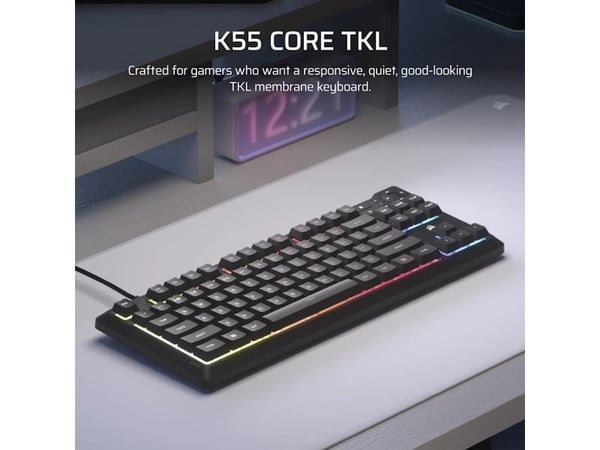 Corsair K55 CORE TKL, Langallinen, USB, Kalvokytkin, QWERTY, RGB LED, Musta