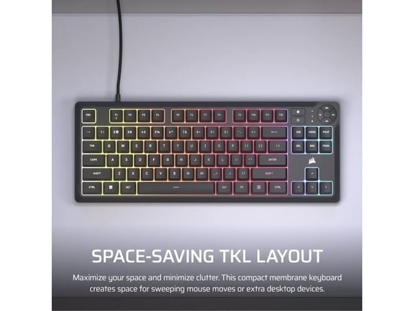 Corsair K55 CORE TKL, Langallinen, USB, Kalvokytkin, QWERTY, RGB LED, Musta