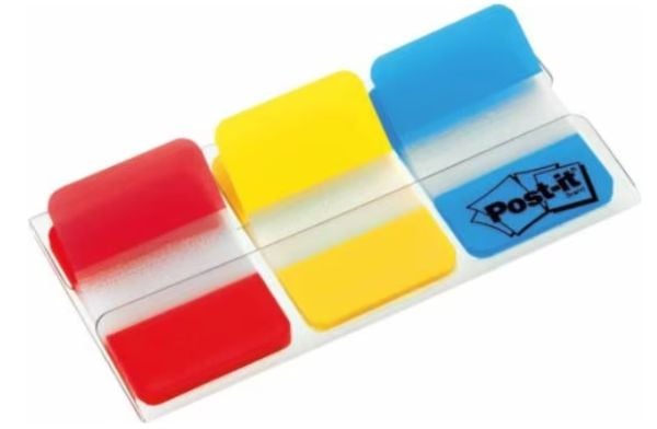 Post-it Index 686-RYB - Lapper med dispenser - 25.4 x 38.1 mm - 66 ark (3 x 22) - gul, blå, rød