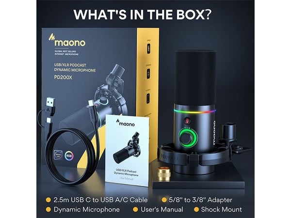 Maono PD200X, Podcastmikrofon, -52 dB, 40 - 16000 hz, 24 bit, 48 kHz, Kabel