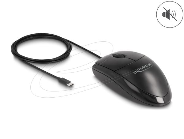 Delock - Mus - stille - høyre- og venstrehåndet - optisk - 2 knapper - kablet - USB-C - svart - løsvekt - boks