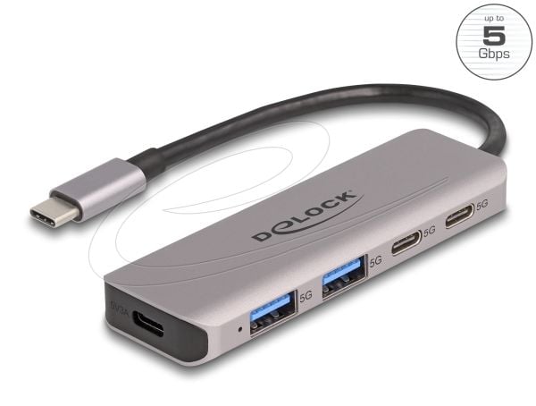 Delock - Hub - 2 x USB-C + 2 x USB + 1 x USB-C (strømlevering) - stasjonær