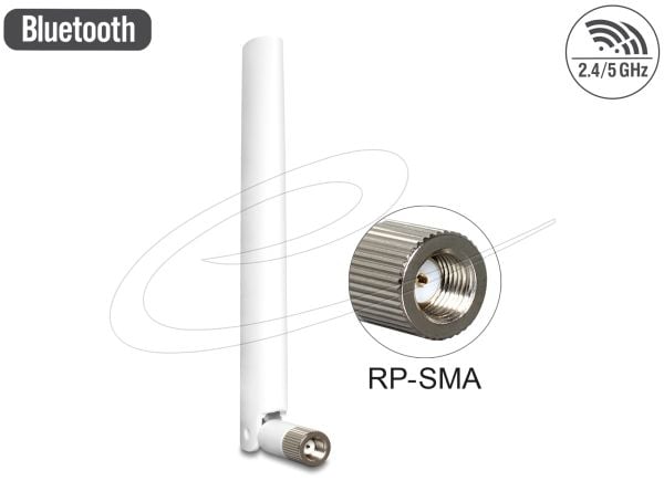 DeLOCK 88460, 4 dBi, 2.4 - 2.5 / 5.1 - 5.875 GHz, IEEE 802.11a, IEEE 802.11b, IEEE 802.11g, IEEE 802.11n, Ympyräsäteilyantenni, RP-SMA, Valkoinen