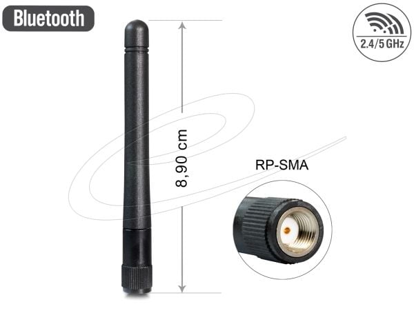 Delock WLAN - Antenne - 1,5 dBi (for 2,5 GHz), 2,1 dBi (for 5,825 GHz) - rundtstrålende