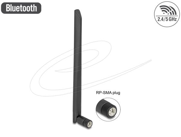 Delock WLAN 802.11 a/ax/a/b/g/n Antenna RP-SMA plug - Antenne - Wi-Fi - 5 dBi - rundtstrålende - skruemontering - svart