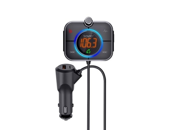 Savio TR-14 Transmitter FM z Bluetooth i ladowarka PD, Analog &amp; digital, FM, 87,6 - 107,9 Mhz, Bluetooth/USB, MicroSD (TransFlash), Cigarrtändare
