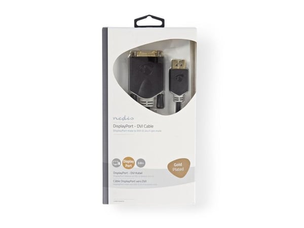 Nedis CCBW37200AT20, 2 m, DVI-D, DisplayPort, urosliitin, urosliitin, suora liitin, suora
