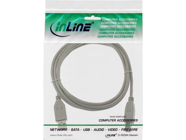 InLine 34518H, 2 m, USB A, USB B, uros/naaras, 0,48 Gbit/s, Beige