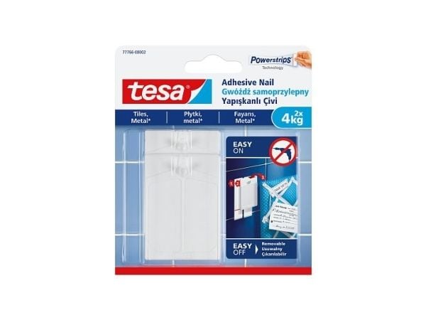 TESA 77766, inomhus, Universalkrok, Vit, Självhäftande remsa, 4 kg, 2 styck TESA 77766, inomhus, Universalkrok, Vit, Självhäftande remsa, 4 kg, 2 styck