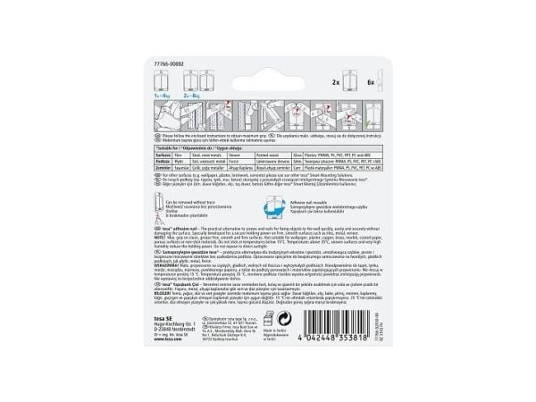 TESA 77766, inomhus, Universalkrok, Vit, Självhäftande remsa, 4 kg, 2 styck