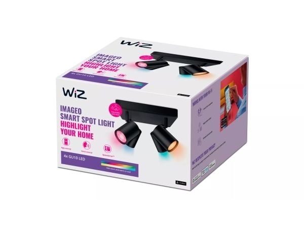 WiZ ytmonterad Imageo Square svart 4 spotlights - Smart LED-belysning - färgat och vitt ljus - GU10 - 4x5W - Wi-Fi