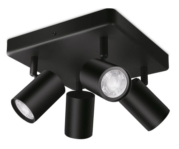 WiZ ytmonterad Imageo Square svart 4 spotlights - Smart LED-belysning - färgat och vitt ljus - GU10 - 4x5W - Wi-Fi