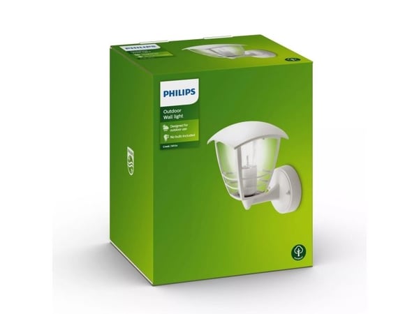 Philips myGarden Creek ulkoseinävalaisin 60W E27 (ei sisällä lamppua), Seinävalaistus ulkotiloihin, Valkoinen, Metalli, IP44, Puutarha, Patio, I