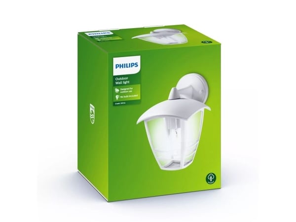 Philips myGarden Creek ulkoseinävalaisin 60W E27 (ei sisällä lamppua), Seinävalaistus ulkotiloihin, Valkoinen, Metalli, IP44, Puutarha, Patio, I