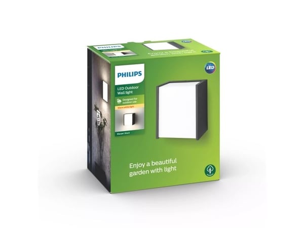 Philips myGarden Macaw vägglampa 3 W, Väggbelysning för utomhusbruk, Svart, Plast, IP44, Terass, Trädgård, II