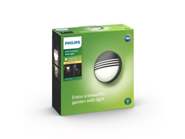 Philips myGarden Yarrow vägglampa 5,5 W, Väggbelysning för utomhusbruk, Svart, Vit, Harts, Syntet, IP44, II, Ytmonterad