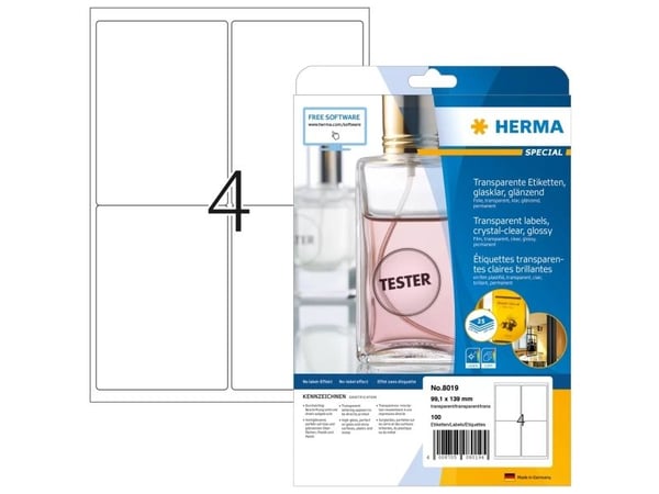 HERMA Special - Blank - gjennomsiktig - 99.1 x 139 mm 100 etikett(er) (25 ark x 4) transparente filmetiketter