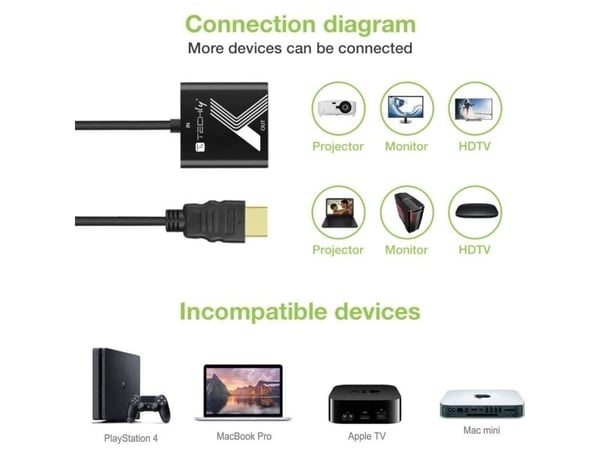 Techly IDATA HDMI-VGA2P, Svart, 0,1 m, 1920 x 1200 pixlar, 480p, 576p, 720p, 1080p, 60 hz, 48 kHz