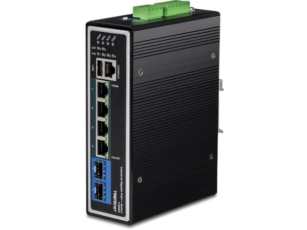 TRENDnet TI-BG62i - Switch - industriell - L2+ - Styrt - 4 x 10/100/1000 (PoE++) + 2 x Gigabit SFP - DIN-skinnemonterbar - PoE++ (360 W) - TAA-samsvar