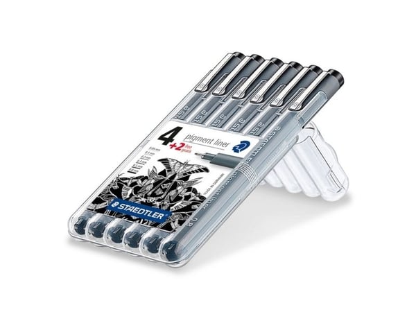 Pigmentliner STAEDTLER® 308 SB6P sort - med 6 stk. ass. størrelser i etui