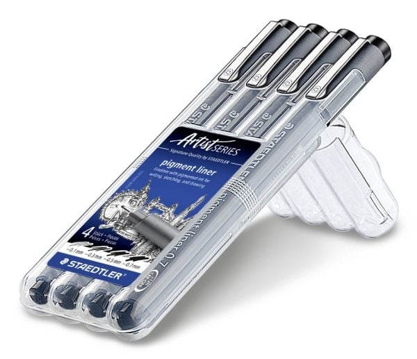 STAEDTLER pigment liner 308 - Fineliner - svart - fargeblekk (en pakke 4)